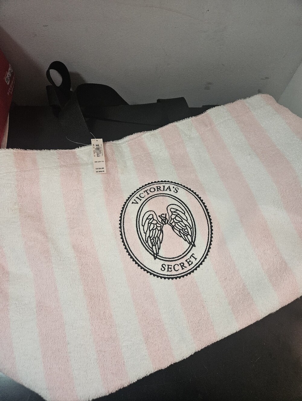Victoria's Secret Pink & White Striped Beach Tote with Wing Logo